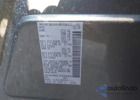 2019 Nissan Pathfinder Sv из США, поврежденный, VIN 5N1DR2MM4KC636644